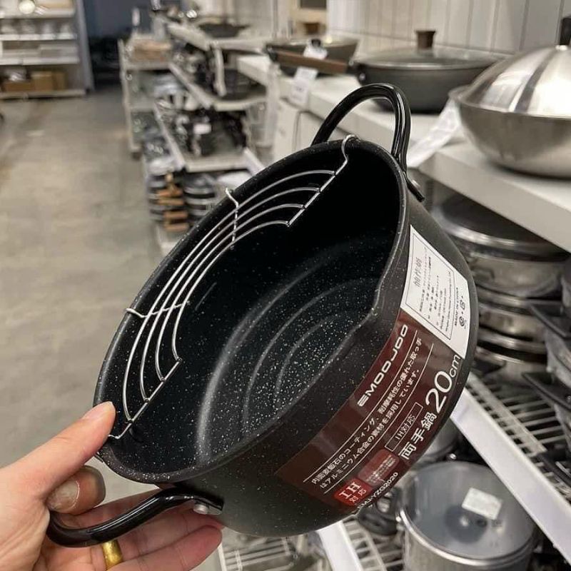 Nồi chiên rán CHỐNG DÍNH EMOO kèm khay để ráo inox đa năng( size 20cm)