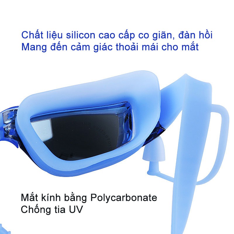 Kính bơi tráng gương cao cấp chống tia UV, hấp hơi SKB101 - Mũ bơi chống nước tuyệt đối chất liệu 100% silicone đàn hồi