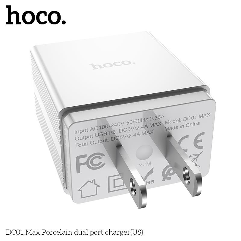 Củ sạc nhanh 2 cổng USB Hoco DC01 Max mới - Dòng điện 12W max 2.4A