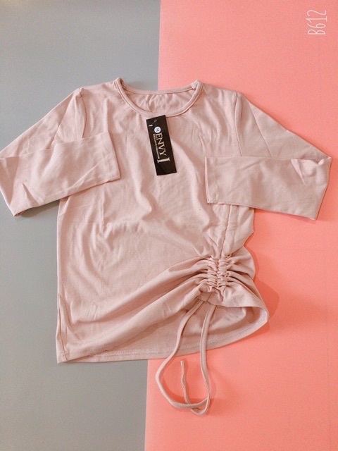 Áo thun dài tay dây rút suôn vải zip cotton | BigBuy360 - bigbuy360.vn