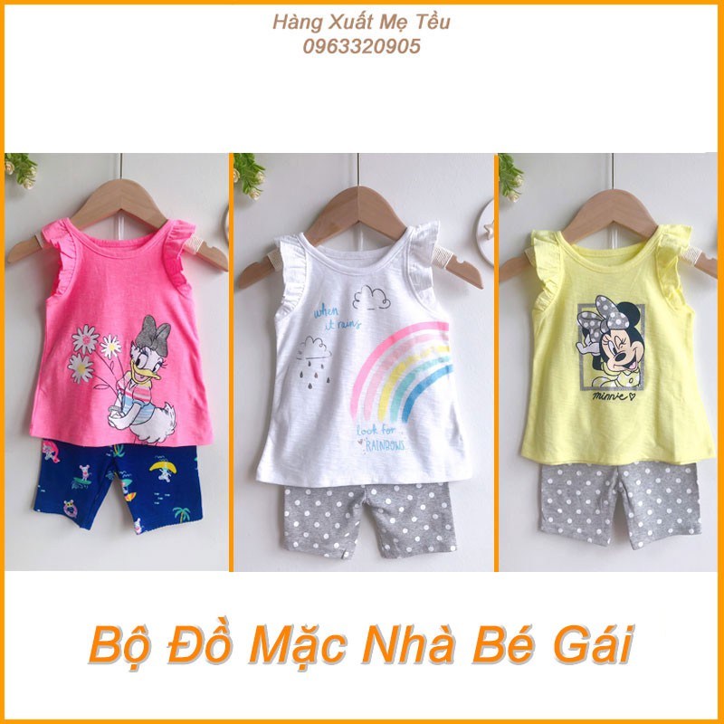 Bộ Đồ Mặc Nhà Cotton Bé Gái Họa Tiết Hoạt Hình Disney Mickey, Donal... Gồm Áo Ba Lỗ Và Quần Legging Đủ Size 1-6 Tuổi