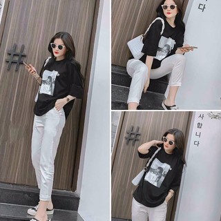 S603 set áo thụng in hình phối quần baggy tôn dáng