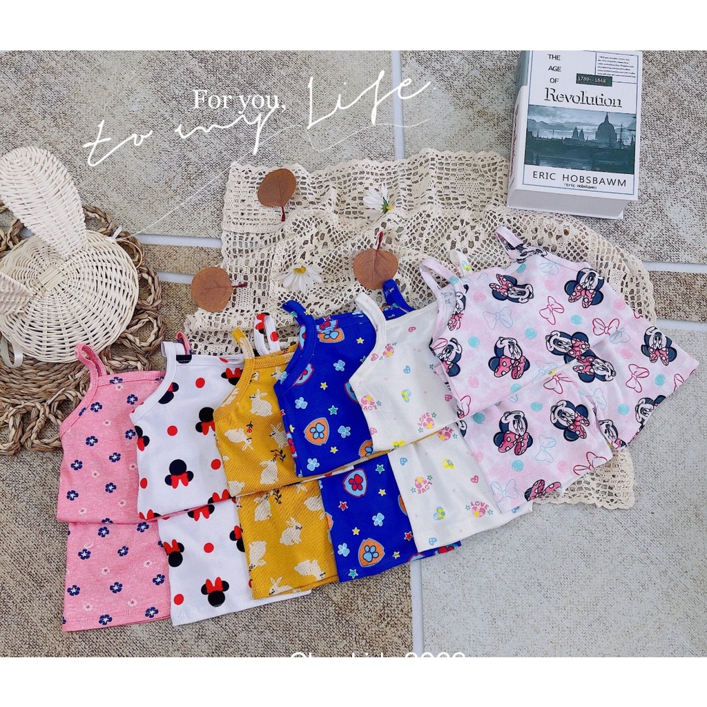 Bộ 2 dây chất cotton bé gái, bộ quần áo 2 dây chất cotton xuất dư xịn nhiều hình cho bé