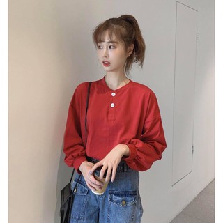Áo nữ dài tay trơn cúc cài