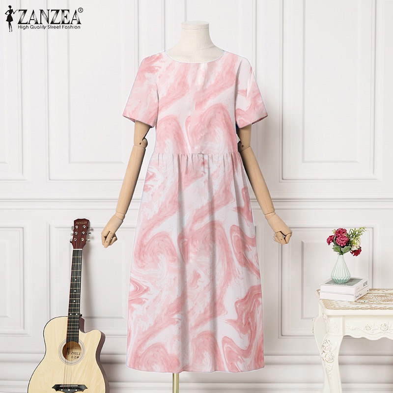 Zanzea Đầm Nữ Ngắn Tay Cổ Tròn Form Rộng Thời Trang Hàn