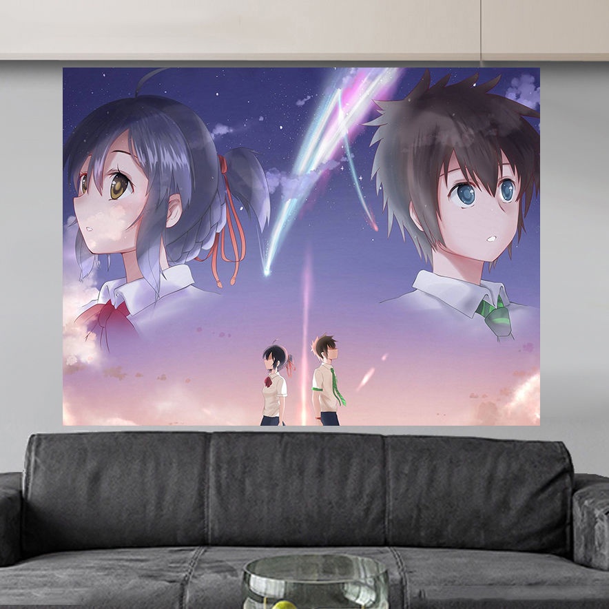 Ins Thảm Vải Treo Tường Trang Trí Phông Nền Ký Túc Xá Phòng Ngủ Hình Chữ Nhật In Hình anime your name Đơn Giản Trang Trí Phòng Ngủ