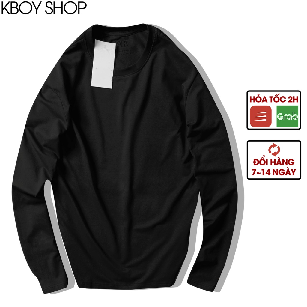 Áo Thun Tay Dài Nam Nữ Kboy Shop Áo Trơn Cotton Cổ Tròn 6 Màu, co giãn dáng suông, phong cách thu đông - V220