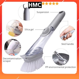 Chổi cọ rửa xịt nước đa năng có cán, bàn chải chà nồi chảo cọ rửa chén bát tay cầm dài <3