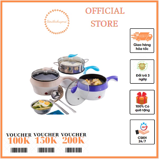💥HÀNG XỊN💥 Nồi Điện Mini Hai Tầng Đa Năng Tặng Kèm Khay Hấp có thể Chiên, Xào, Nấu ăn, nấu cơm, nấu lẩu mini