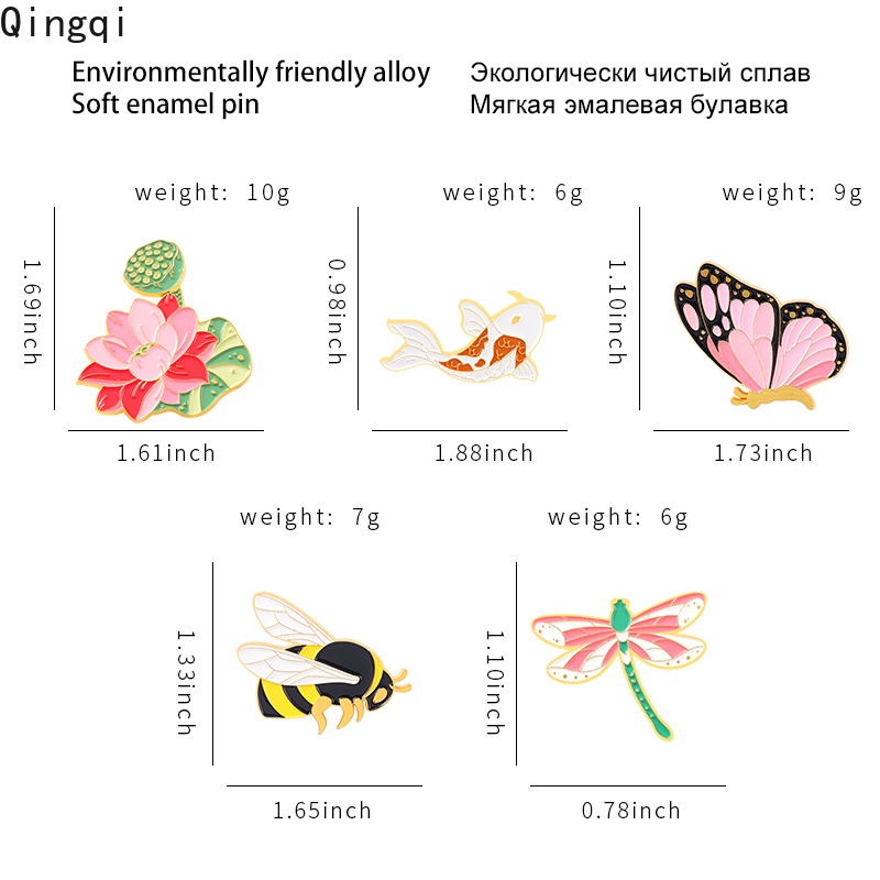 Trâm cài áo Miss Zoe hình chú ong/ cá Koi/ hoa sen/ chuồn chuồn bằng kim loại sáng tạo