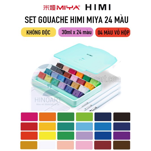 Màu Gouache Miya Himi dạng thạch Set 24 màu 30ML