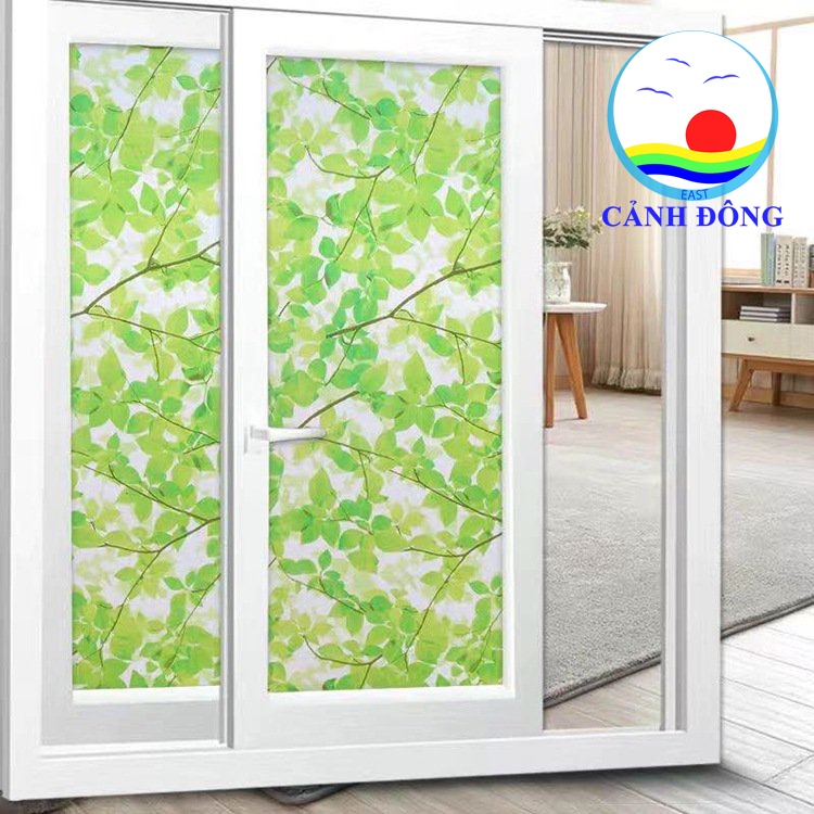 Decal dán kính mờ lá cây màu xanh nhựa pvc cao cấp