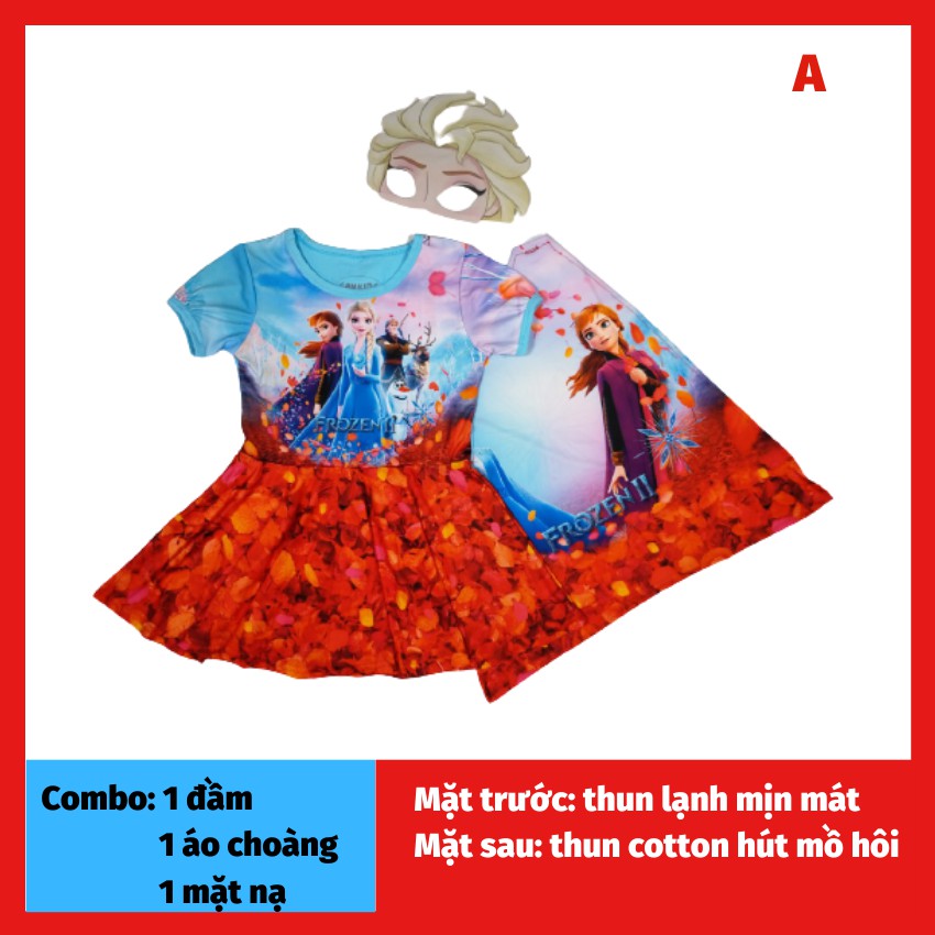 Đầm hóa trang công chúa bé gái từ 10-40kg -Tặng ngay áo choàng kèm mặt nạ- Hình in sắc nét-Thun hút mồ hôi, mặc mát