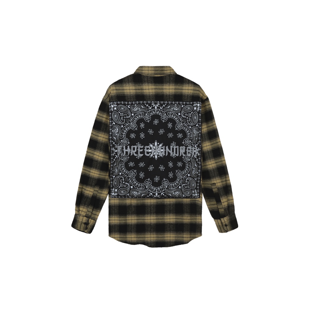 Áo Sơ Mi Sọc Đen Vàng Phối Khăn Flannel Khăn Badana Sau Lưng Chất Liệu Cotton Thoải Mái Phong Cách Đường Phố