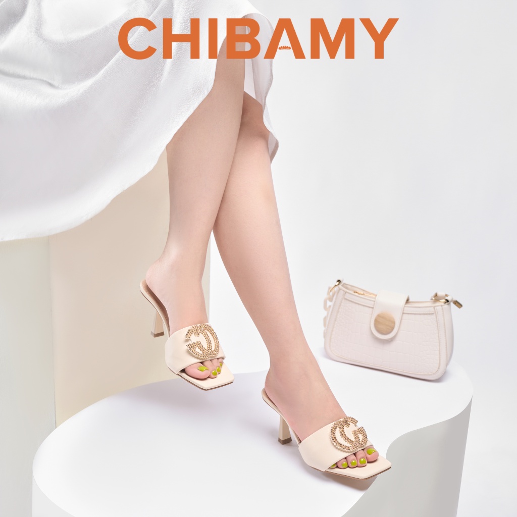 Dép cao gót nữ đính đá CG gót nhọn cao 5cm CHIBAMY mã GU02