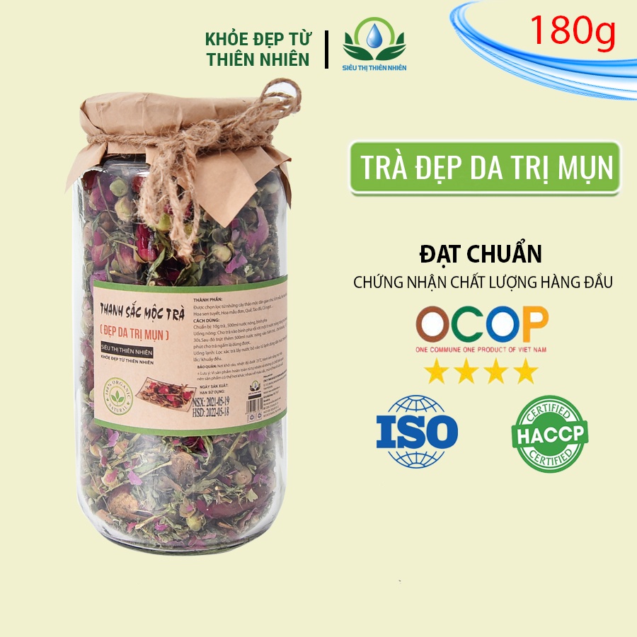 Trà đẹp da Mộc Sắc - Thanh Sắc Mộc Trà, hoa hồng, sen tuyết, mẫu đơn, quế, táo đỏ, cỏ ngọt sấy lạnh