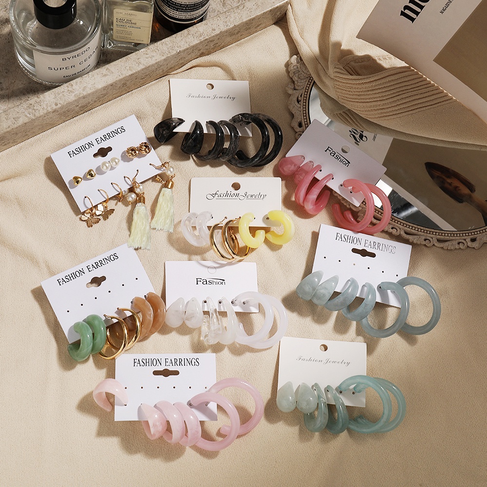 iF YOU Set 6 đôi bông tai bằng nhựa resin ngọc trai/ mặt hình bướm thời trang cho nữ