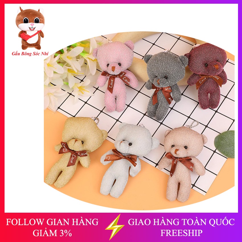 Móc khóa gấu bông teddy kim tuyến treo balo, túi xách, điện thoại