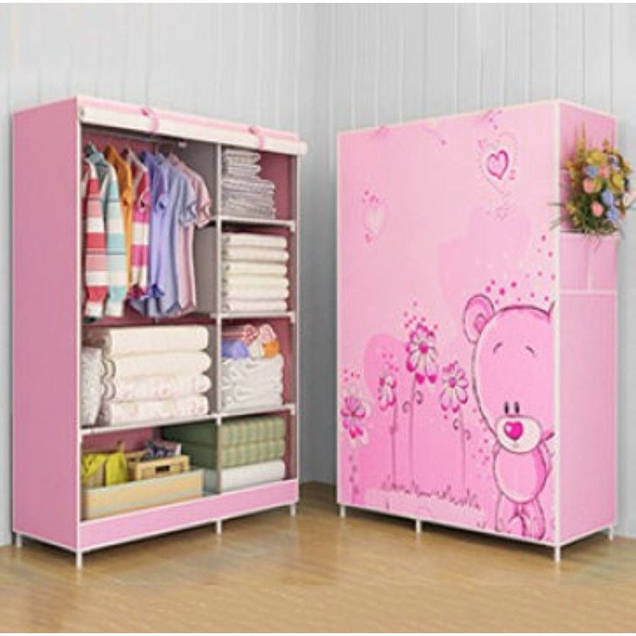 [GIÁ HẠ NHIỆT]  TỦ VẢI QUẦN ÁO 3D 2 BUỒNG 6 NGĂN LOẠI CAO CẤP