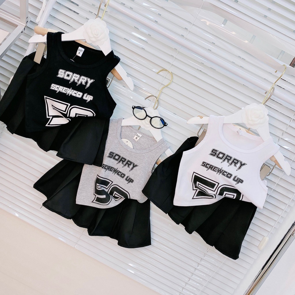 (8-36kg) Set áo croptop chân váy đen TB64 TN65 Quần áo bé gái đi chơi
