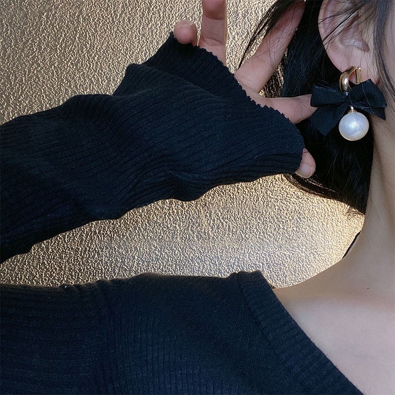 Đôi bông tai mạ bạc 925 có đính ngọc trai giả có nơ xinh xắn cho nữ