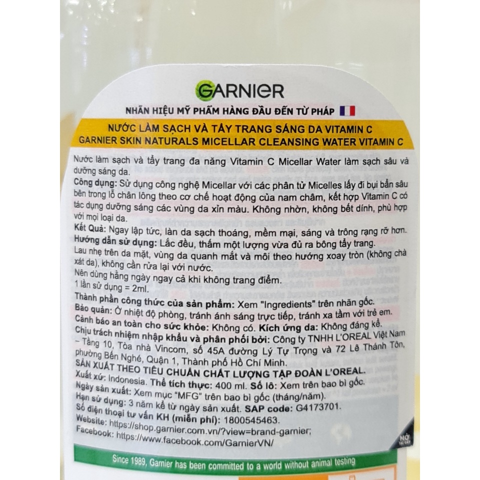 Nước Tẩy Trang Garnier Micellar Cleansing Water 400ml
