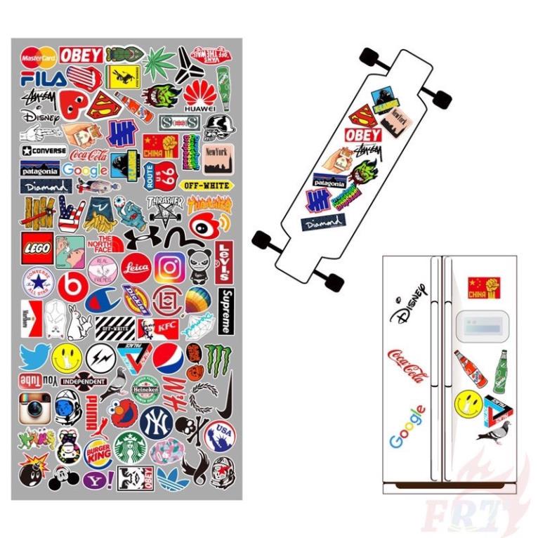 Bộ 100 sticker brand tổng hợp siêu chất dùng để trang trí điện thoại di động / ván trượt / vali không để lại dấu keo
