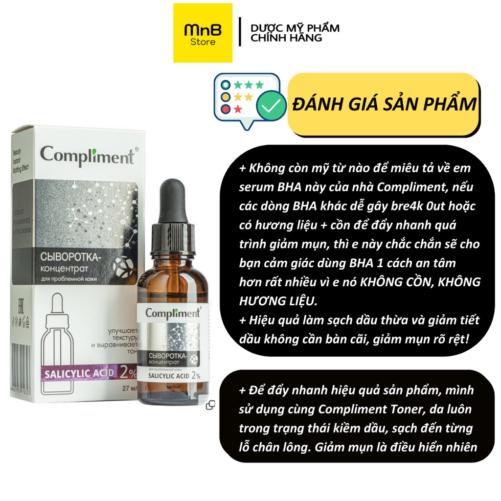 Serum Compliment 2% BHA làm sạch sâu giảm mụn se lỗ chân lông kiềm dầu 27ml