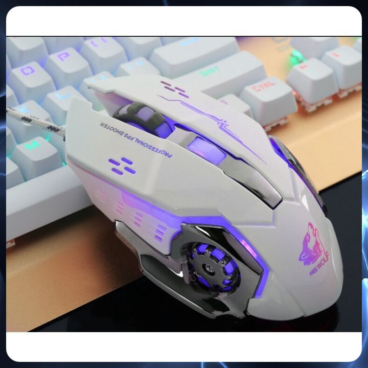 Chuột Máy Tính Có Dây Free Wolf V5 Chuột Gaming Có Dây Bọc Dù Chơi Game Led Cao Cấp