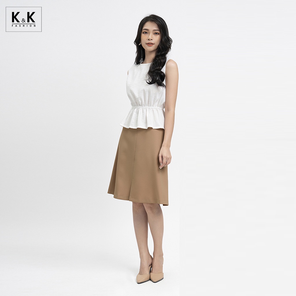 Áo Kiểu Nữ Màu Trắng Eo Bo Thun K&amp;K Fashion ASM07-01 Chất Liệu Đũi Mềm Mát