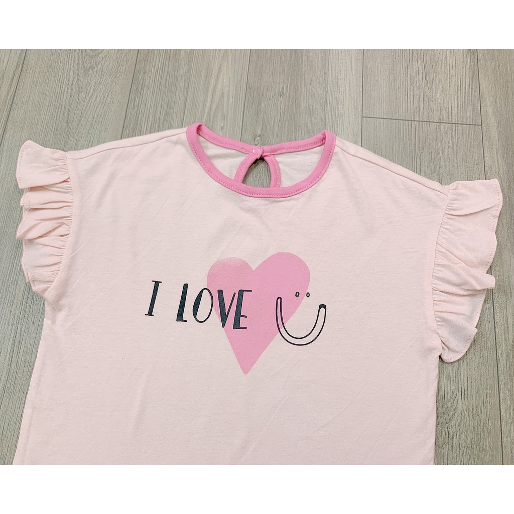 Bộ cotton bé gái xuất Hàn petite chữ love phối bèo