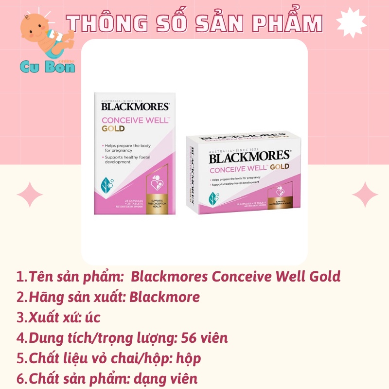 Viên uống tăng khả năng thụ thai cho phụ nữ Blackmores Conceive Well Gold Hộp 56 Viên, Úc
