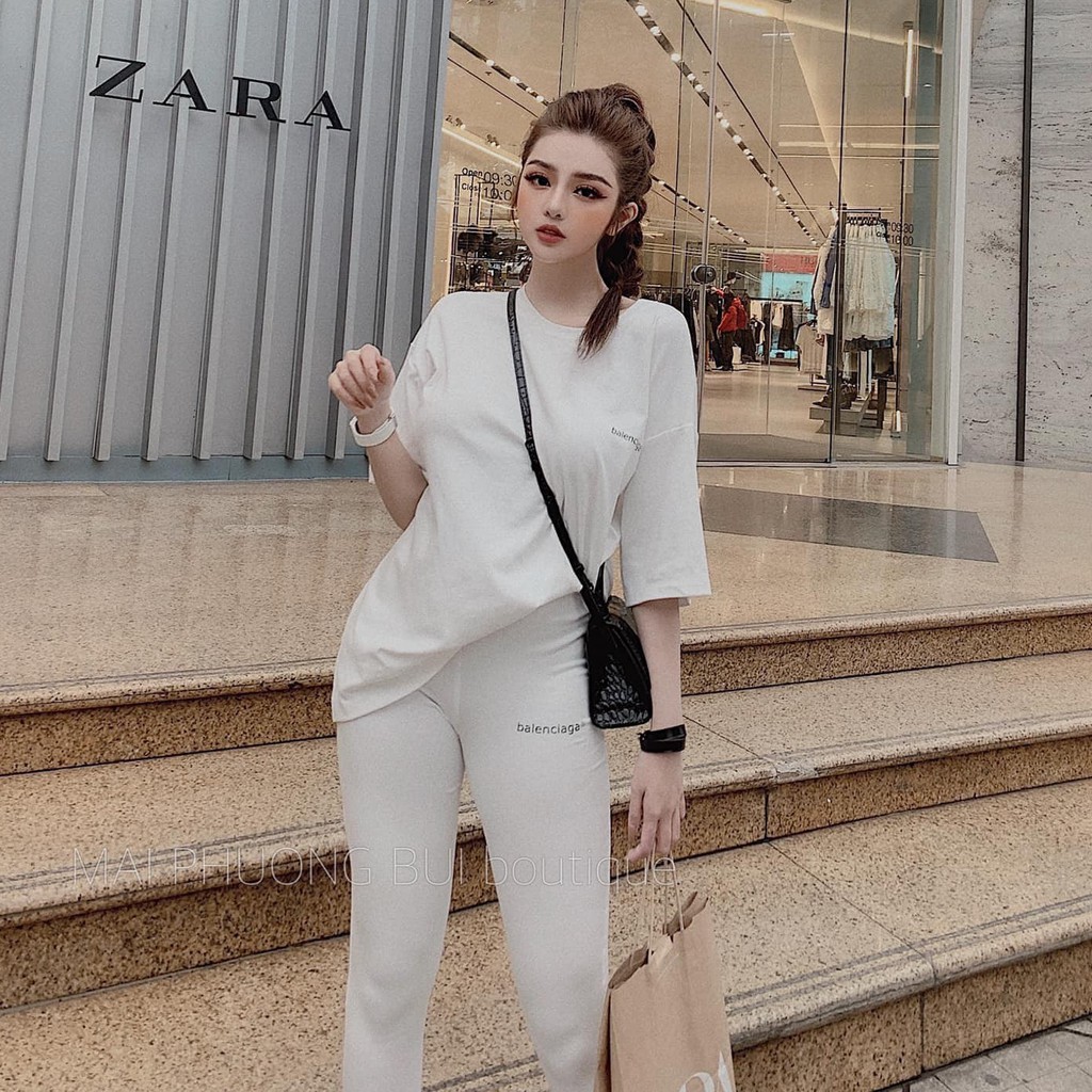 Bộ Cotton Thụng Thêu Chữ Balencia | BigBuy360 - bigbuy360.vn