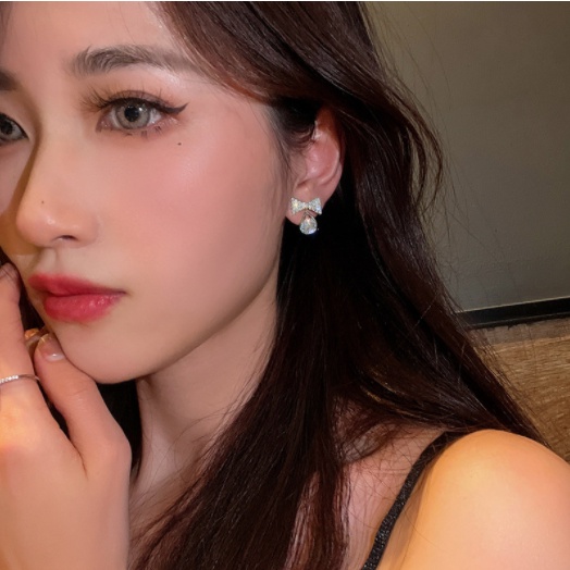 Bông tai nơ giọt nước đính đá phong cách Hàn Quốc siêu xinh shop Phụ Kiện Tiên Tiên