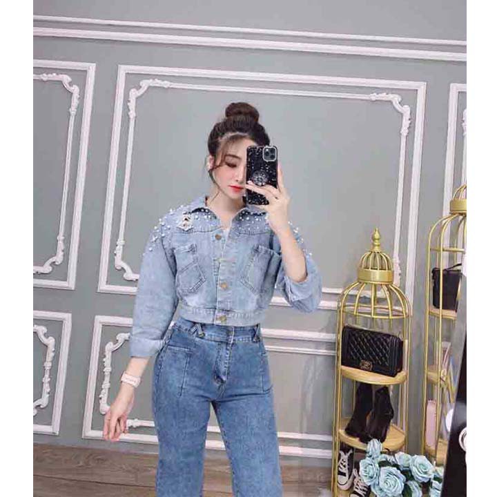 Áo Khoác Jean Lửng  Nữ Đẹp Hàng Cao Cấp Đính Hạt ngọc Siêu Đẹp Siêu Sang Chảnh (Hình Thật+Video Thật)- HÀNG CÓ SẴN | BigBuy360 - bigbuy360.vn