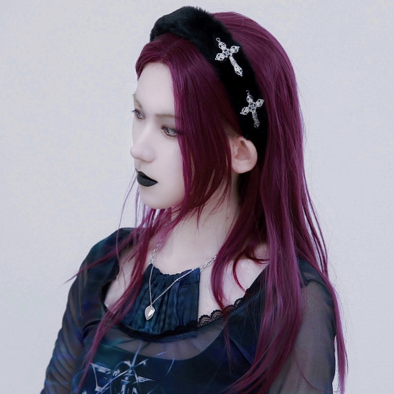 Băng Đô Cài Tóc Bằng Da Phối Lông Phong Cách Gothic