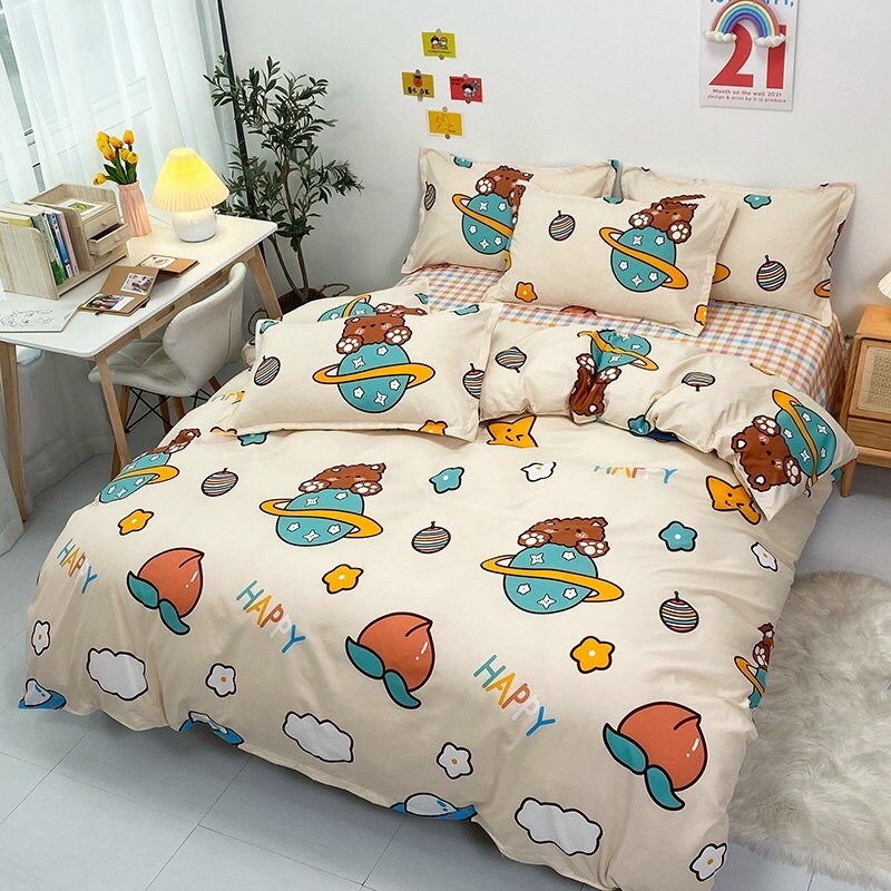 Bộ chăn ga cotton poly-mẫu gấu xanh -luis bedding miễn phí bo chun theo kích thước