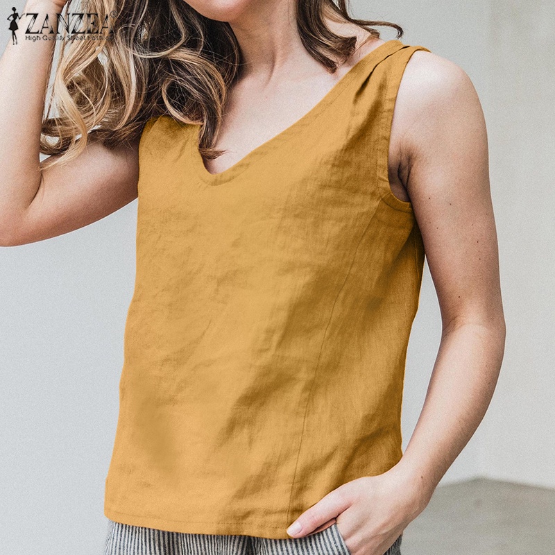 Zanzea Áo Tank Top Nữ Cổ Chữ V Màu Trơn Thời Trang