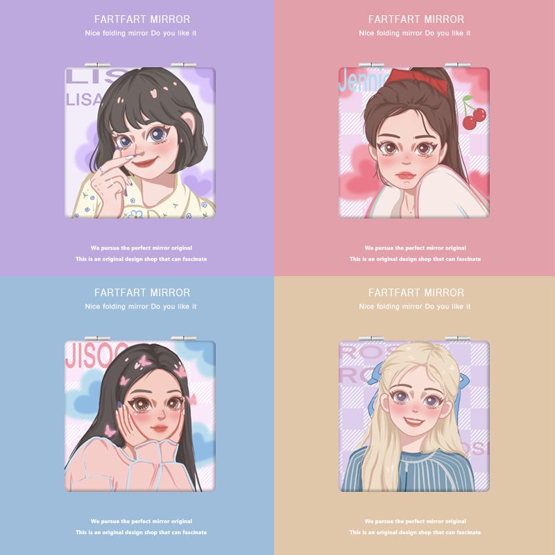 Gương Trang Điểm Mini Hai Mặt Cầm Tay Hình Tranh Sơn Dầu Blackpink