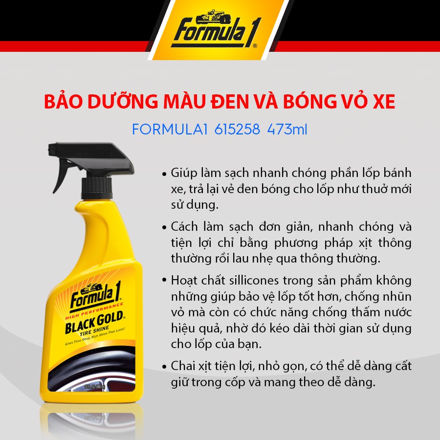 [Mã BMBAU50 giảm 10% đơn 99k] Bảo Dưỡng Màu Đen Và Bóng Vỏ Xe FORMULA 1 615258 680ml Nhập Khẩu Chính Hãng