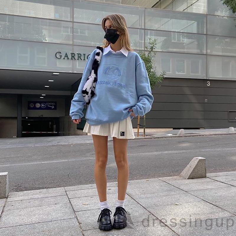 Áo Sweater Tay Dài Dáng Rộng Thêu Chữ Thời Trang Cho Nữ