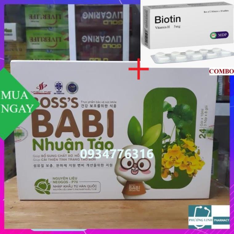 Combo Biotin 5mg+ Gel nhuận táo BOSS'S BABI bổ sung chất xơ, cải thiện táo bón