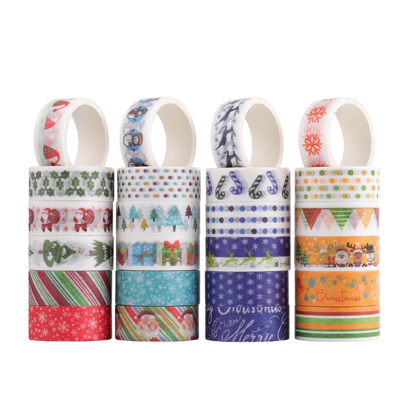 Set 24 Cuộn Băng Dính Washi Họa Tiết Giáng Sinh Trang Trí Thủ Công Đa Ứng Dụng