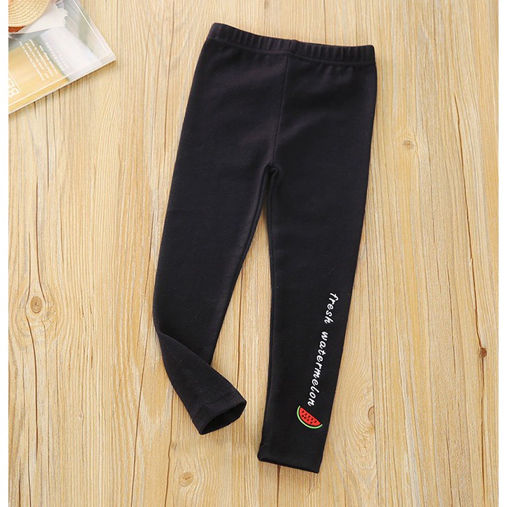 Quần legging thu đông bé gái 6-45kg chất cotton co giãn 4 chiều hình thêu hoa quả