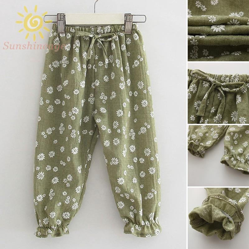 Quần Cotton Ống Rộng Lưng Thun Cột Dây Thời Trang Mùa Hè Cho Bé Gái