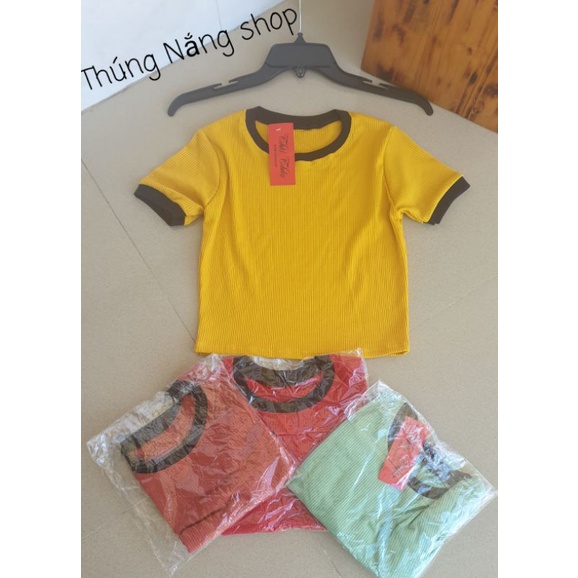 Áo Thun Crotop Len Gân Trơn , Cổ Tròn