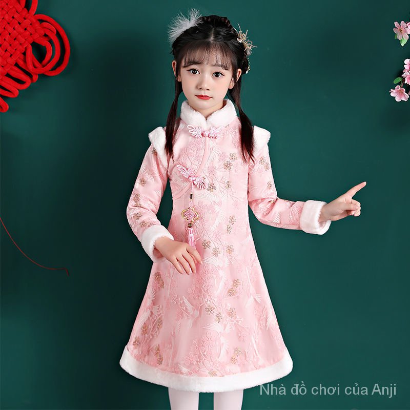 Girl Autumn And Winter Plus Chinese Style Costumes Winter Cheongsam Children Thick Long Sleeve Tang