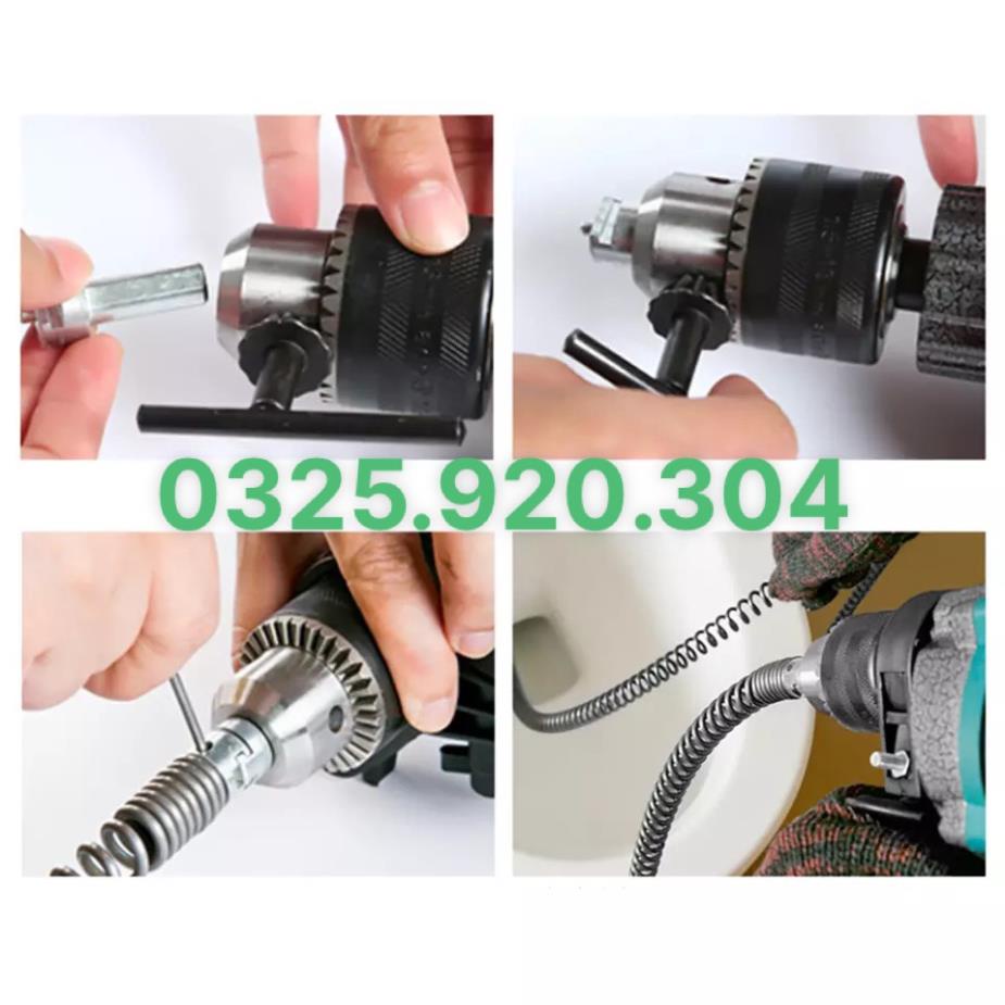 Dây thông cống 3m dùng máy khoan + 6 đầu thông + 1 kết nối máy khoan