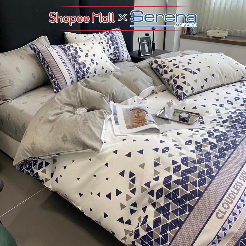 Bộ Vỏ Chăn Gối 5 Món Cotton Living SERENA Cao Cấp Set Ga Grap Drap Gối Đệm Nệm Trải Phủ Bọc Giường Trần Bông Chính Hãng