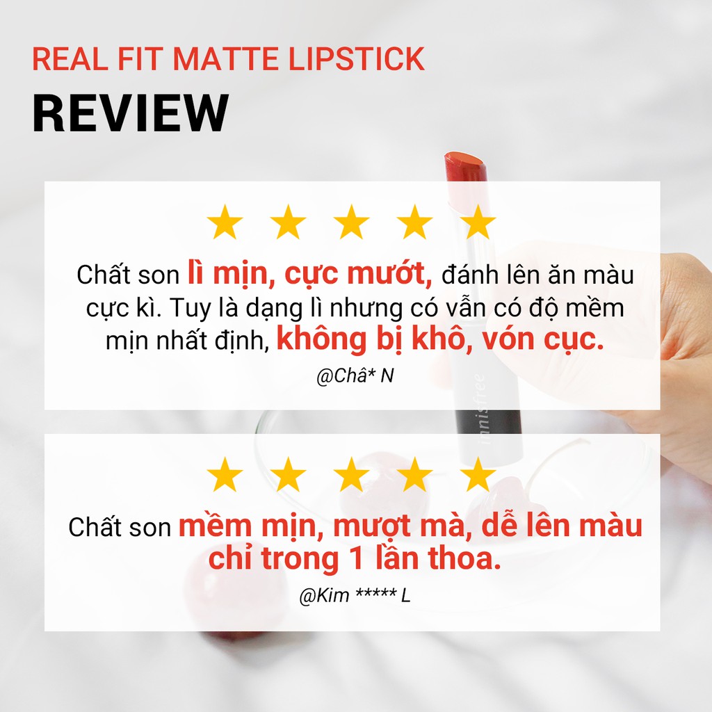 [Mã COSIF05 giảm 10% đơn 400K] Son lì dạng thỏi innisfree Real Fit Matte Lipstick 3.6g